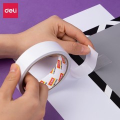 得力（deli） 高粘性棉纸双面胶带 强力双面胶高粘度薄款手工胶带两面强力胶透明胶 30403【2.4cm】12卷装
