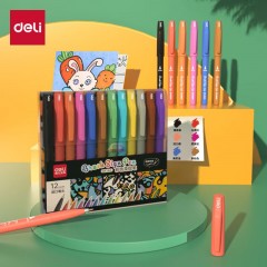 得力(deli)彩色柔绘笔勾线笔美术画画笔 学生文具彩绘手账笔 重点标记马克笔水性记号笔 12支/盒 SK146