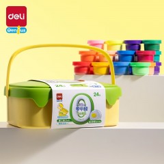 得力（deli）24色抗菌零甲醛超轻粘土按键开盖工具箱家校手提独立大杯装橡皮泥彩泥太空沙儿童开学文具