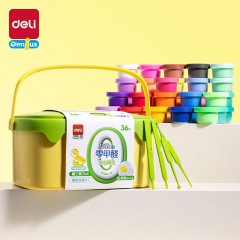 得力（deli）36色抗菌零甲醛超轻粘土按键开盖工具箱家校手提独立大杯装橡皮泥彩泥太空沙儿童开学文具