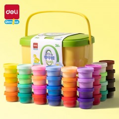 得力（deli）36色抗菌零甲醛超轻粘土按键开盖工具箱家校手提独立大杯装橡皮泥彩泥太空沙儿童开学文具