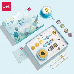 得力(deli)火漆印章套装印章礼物复古章头信封火漆印章手账蜡粒 【高档款】蓝色套装+【红尘画卷】蜡粒约250粒