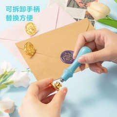 得力(deli)火漆印章套装印章礼物复古章头信封火漆印章手账蜡粒 【高档款】蓝色套装+【红尘画卷】蜡粒约250粒