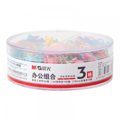 晨光（M&G）三合一办公用品组合套装 (19mm长尾夹10枚+彩色工字钉50枚+回形针100枚)/盒ASC99361