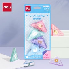 得力（deli）(deli)4只卡通三角夹 50页中号边角夹 学生票夹 资料文件收纳 防翘边防卷边 混色 4只/卡 TP533