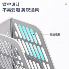 得力（deli）文件框三联文件架收纳文件栏文件筐办公用品创意桌面文件框资料架 黑色 9847 灰色三栏文件夹 9847