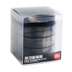 得力（deli） 金属网纹圆形笔筒简约创意桌面收纳盒笔插笔架笔座 黑色-三层+2格笔插9147